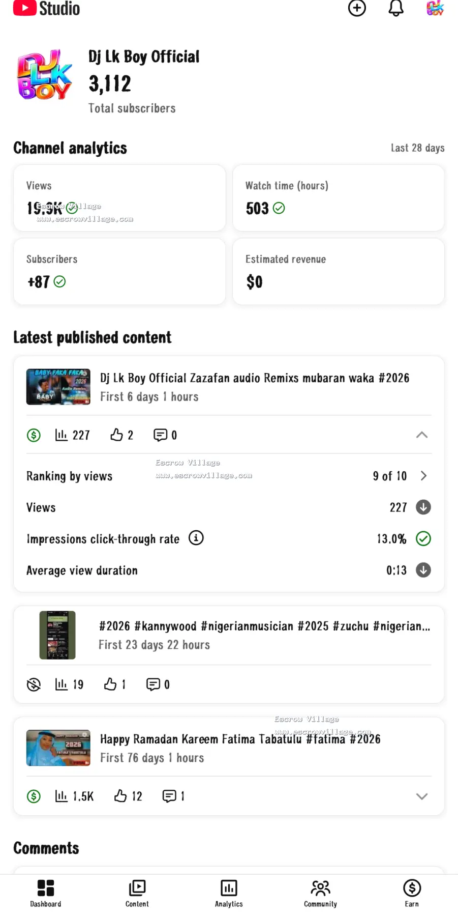 YouTube channel for sale.