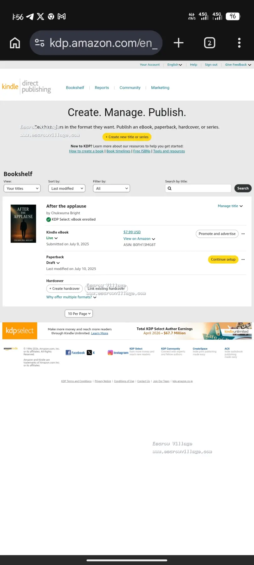 Amazon Kindle publishing account for sell
