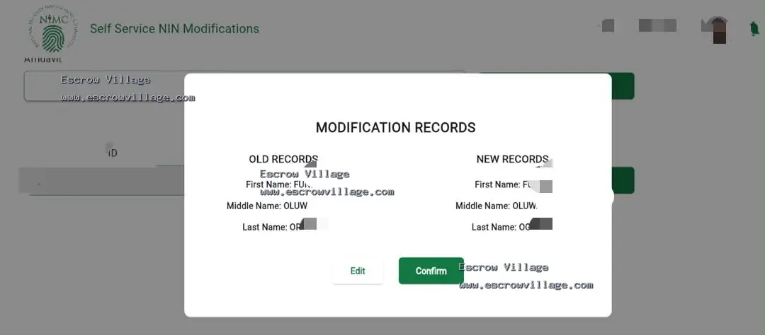 NIN MODIFICATION/CORRECTION