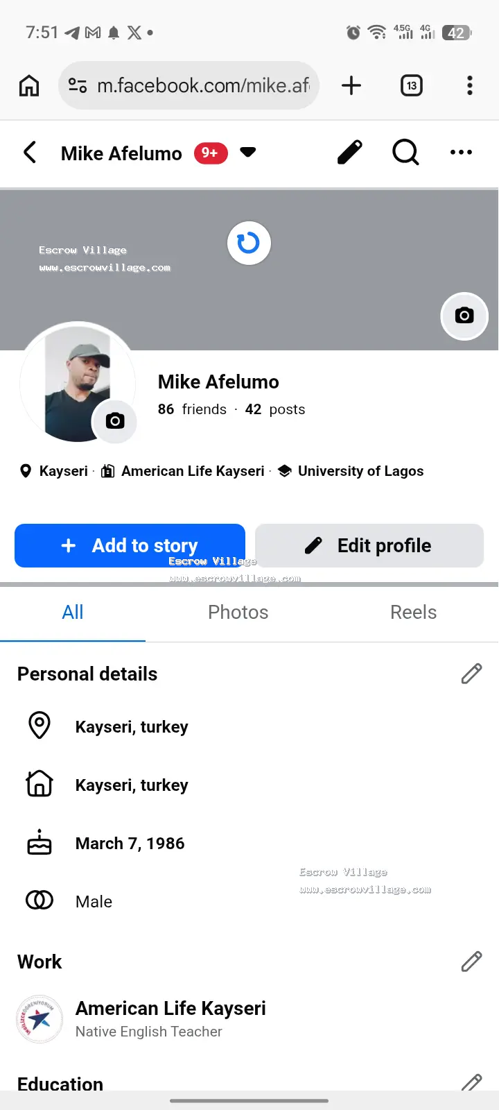 Foreign Facebook Account (Turkish)